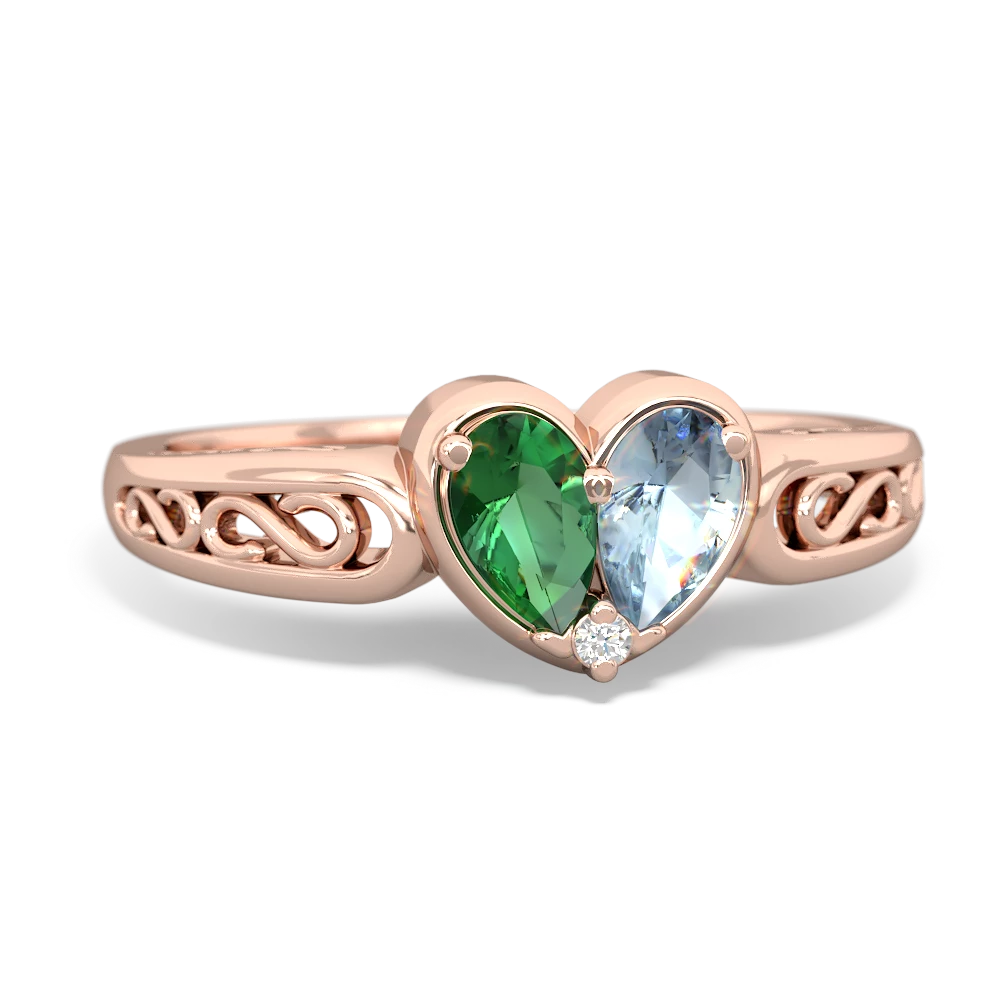 Lab Emerald Filligree 'One Heart' 14K Rose Gold ring R5070