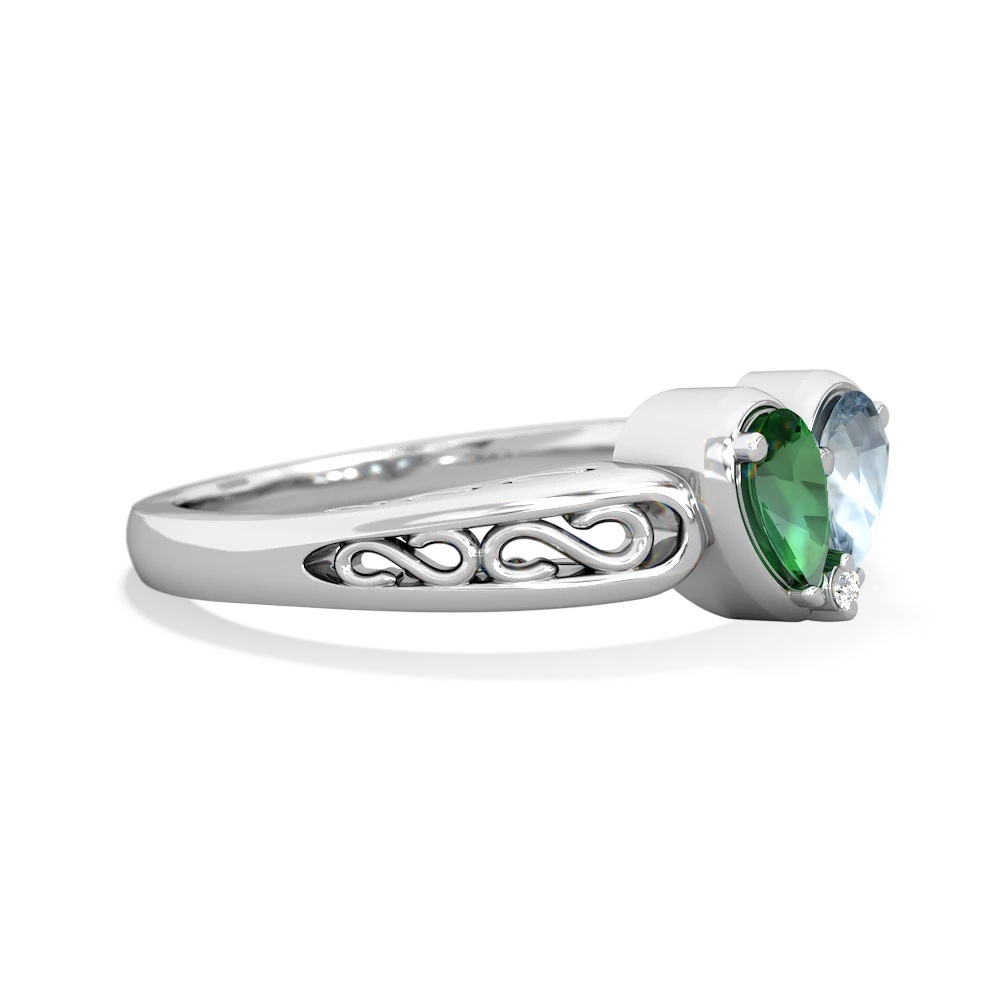 Lab Emerald Filligree 'One Heart' 14K White Gold ring R5070