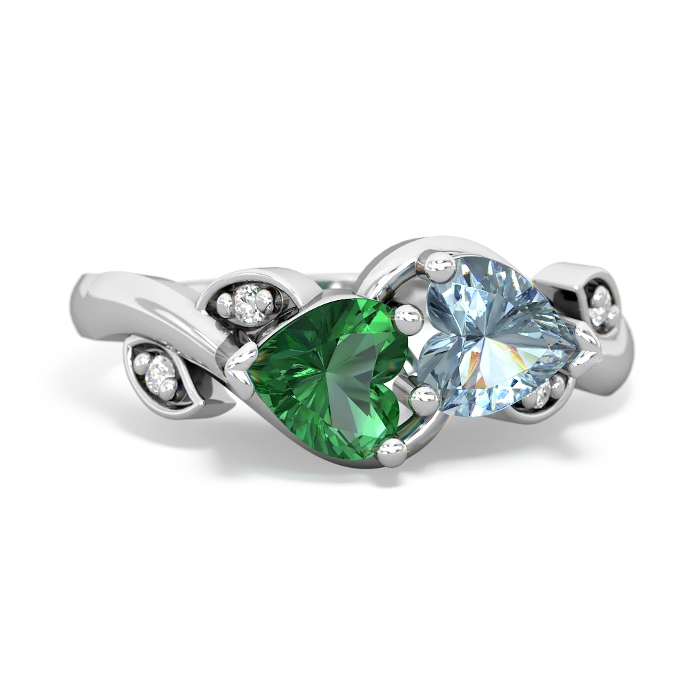 Lab Emerald Floral Elegance 14K White Gold ring R5790