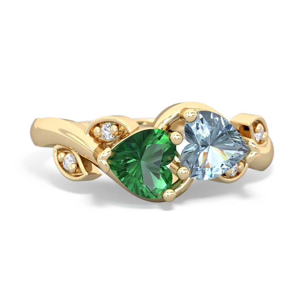 Lab Emerald Floral Elegance 14K Yellow Gold ring R5790