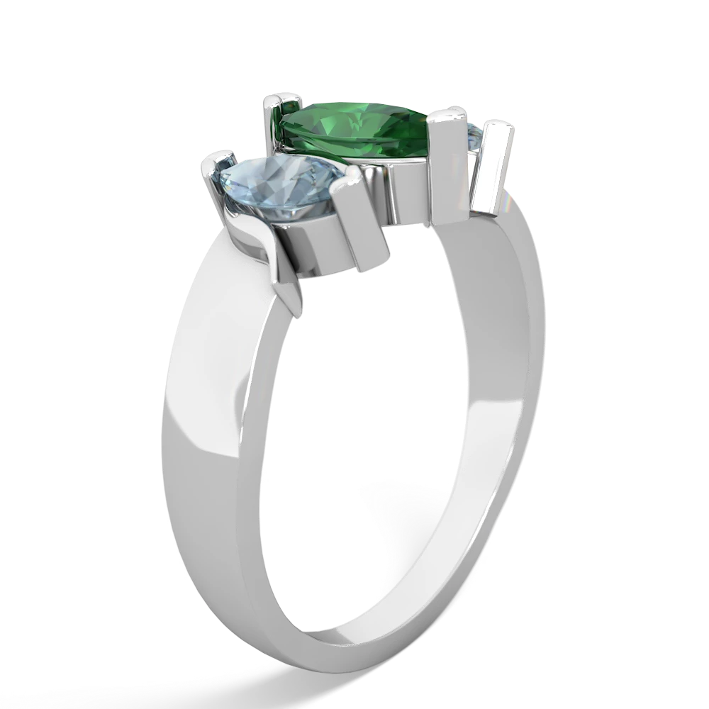 Lab Emerald Three Peeks 14K White Gold ring R2433