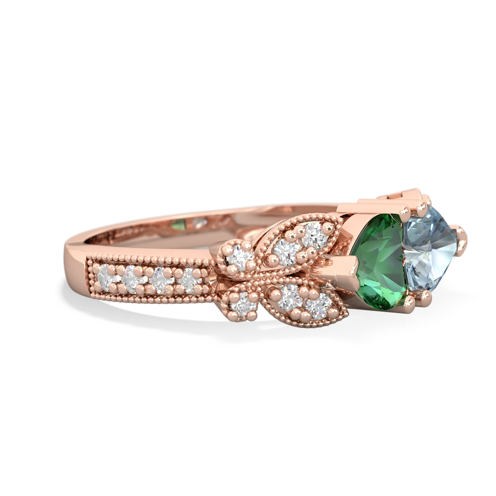 Lab Emerald Diamond Butterflies 14K Rose Gold ring R5601