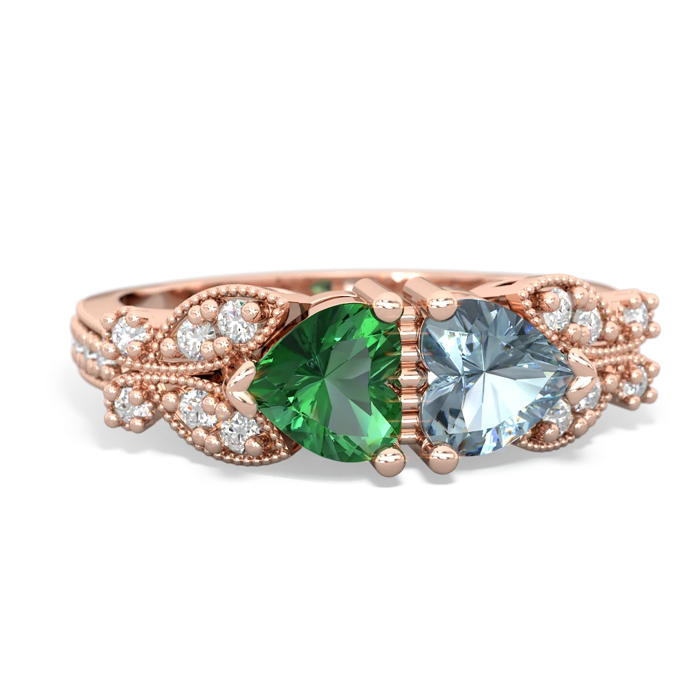 Lab Emerald Diamond Butterflies 14K Rose Gold ring R5601