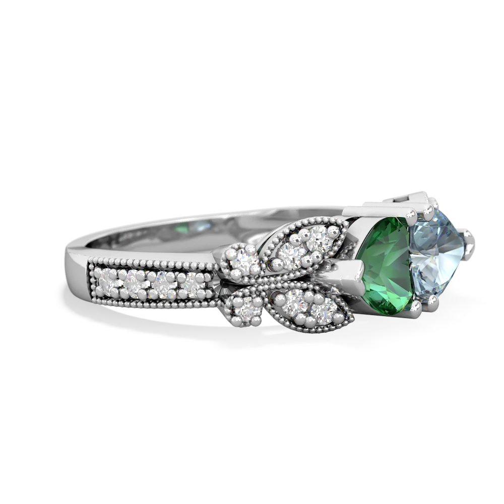 Lab Emerald Diamond Butterflies 14K White Gold ring R5601