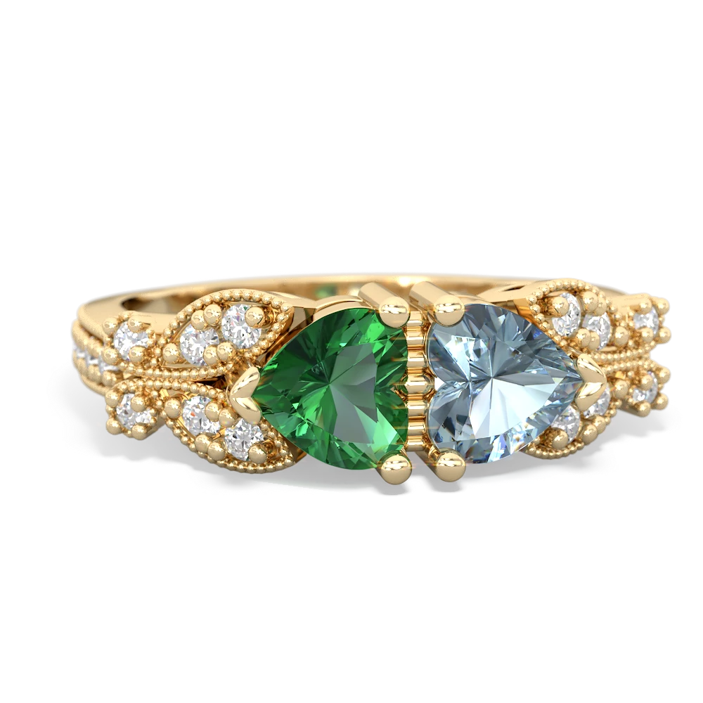 Lab Emerald Diamond Butterflies 14K Yellow Gold ring R5601