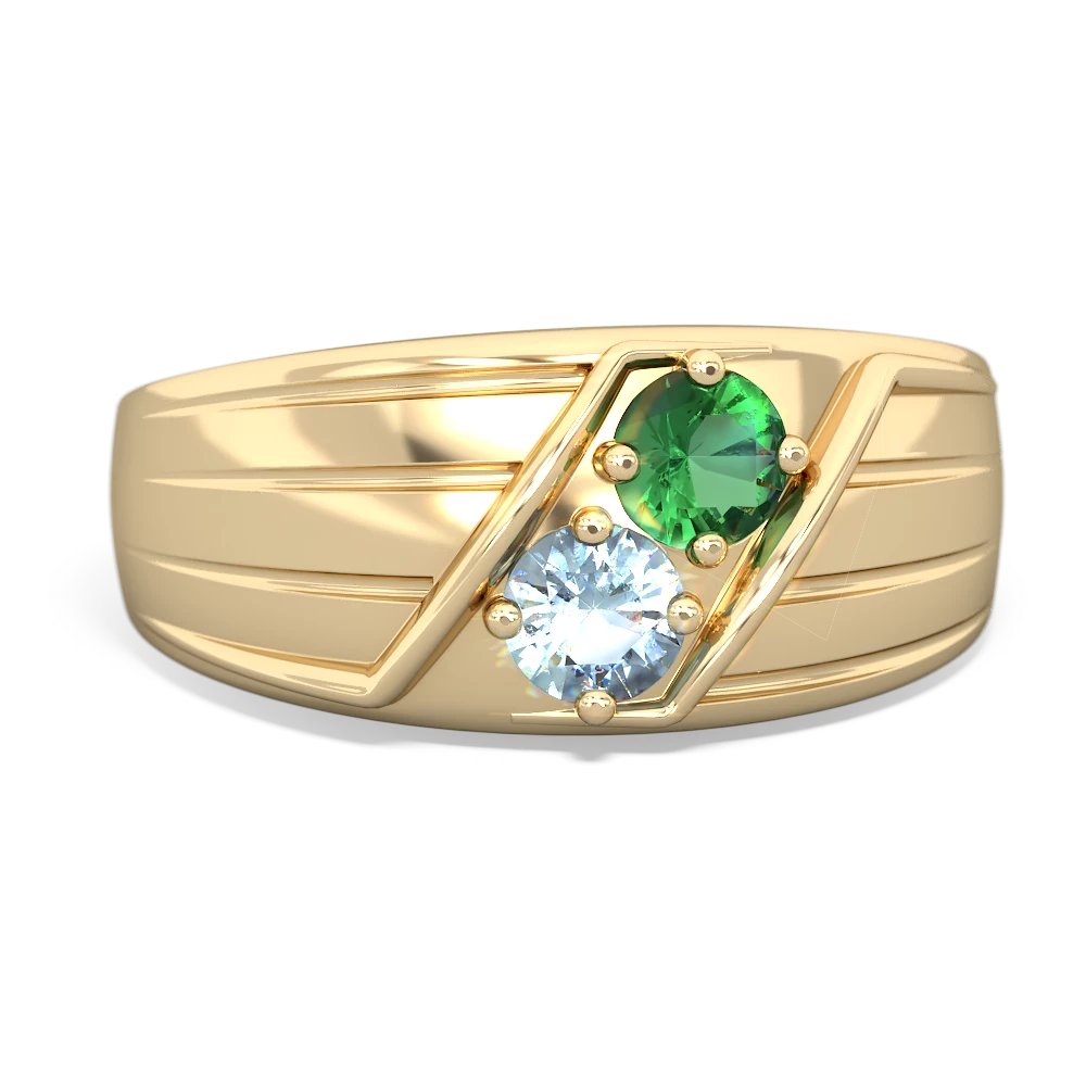 Lab Emerald Men's Streamline 14K Yellow Gold ring R0460