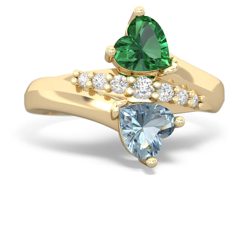Lab Emerald Heart To Heart 14K Yellow Gold ring R2064