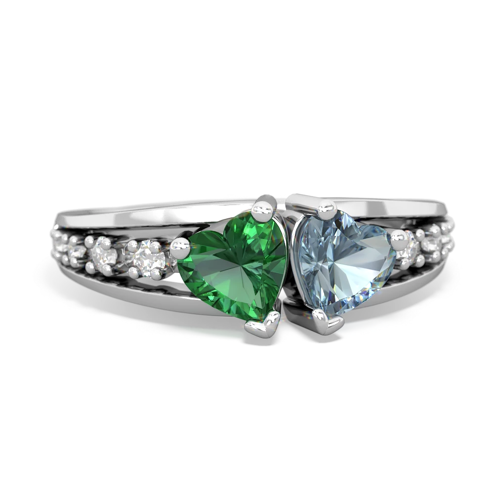 Lab Emerald Heart To Heart 14K White Gold ring R3342