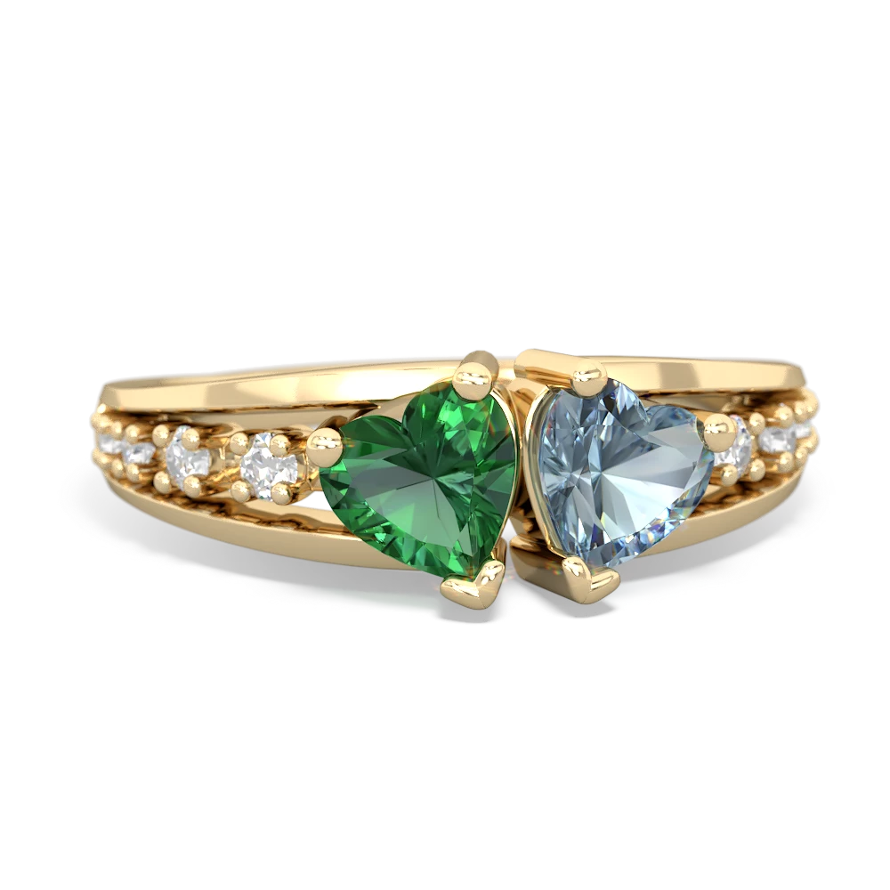 Lab Emerald Heart To Heart 14K Yellow Gold ring R3342