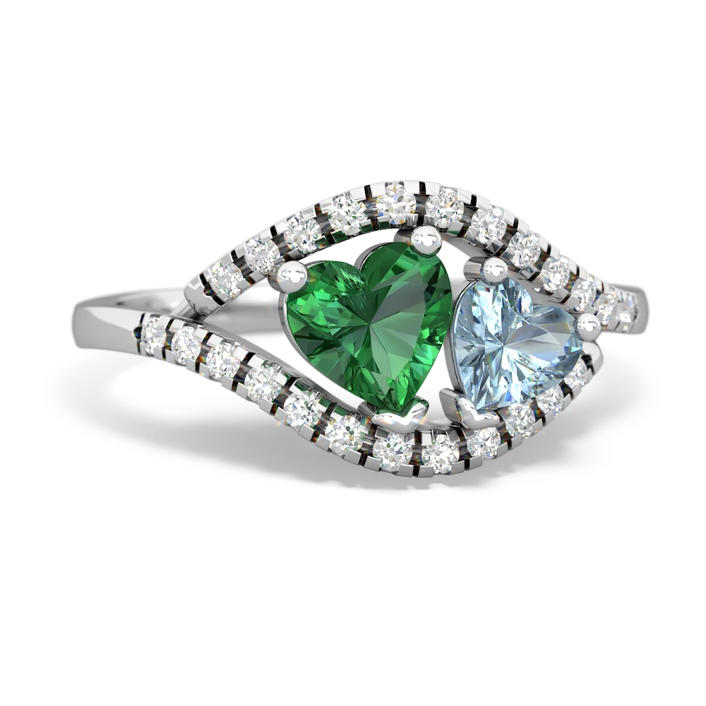 Lab Emerald Mother And Child 14K White Gold ring R3010