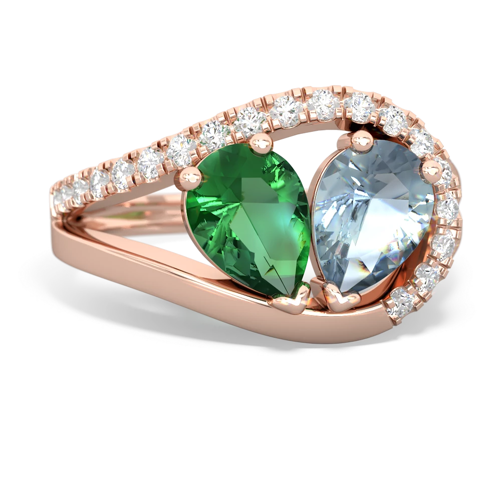 Lab Emerald Nestled Heart Keepsake 14K Rose Gold ring R5650