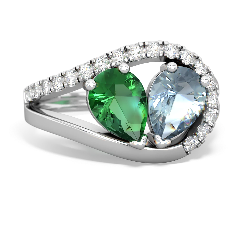 Lab Emerald Nestled Heart Keepsake 14K White Gold ring R5650