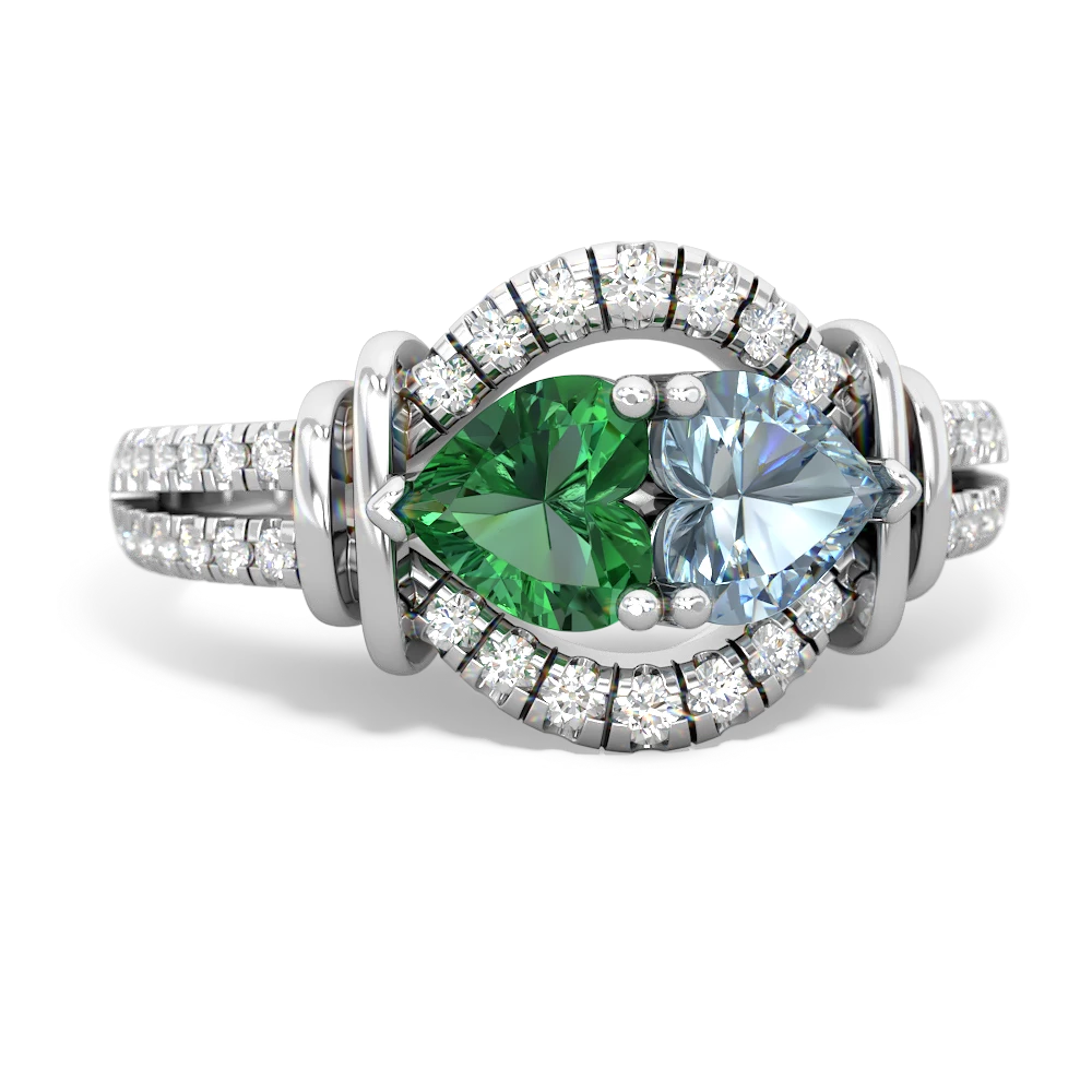 Lab Emerald Art-Deco Keepsake 14K White Gold ring R5630