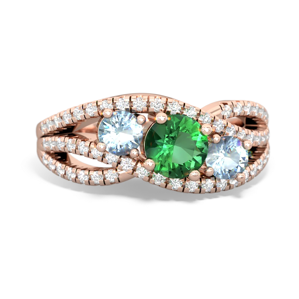 Lab Emerald Three Stone Aurora 14K Rose Gold ring R3080