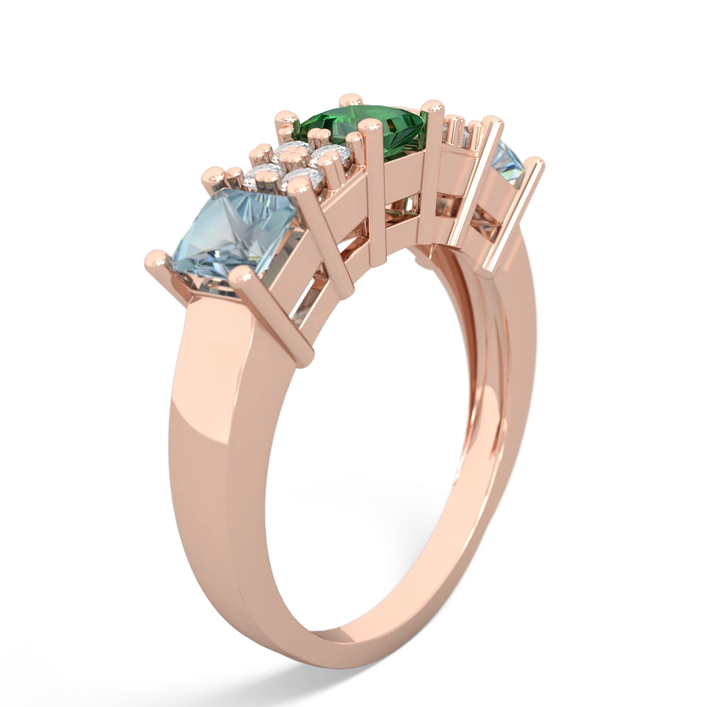 Lab Emerald Three Stone Diamond Cluster 14K Rose Gold ring R2592