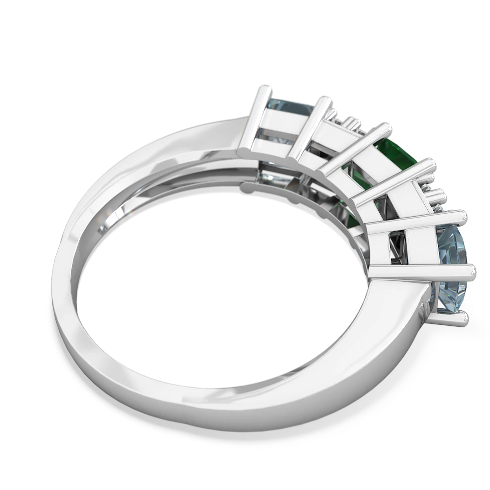 Lab Emerald Three Stone Diamond Cluster 14K White Gold ring R2592