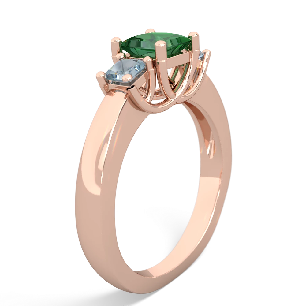 Lab Emerald Three Stone Trellis 14K Rose Gold ring R4015