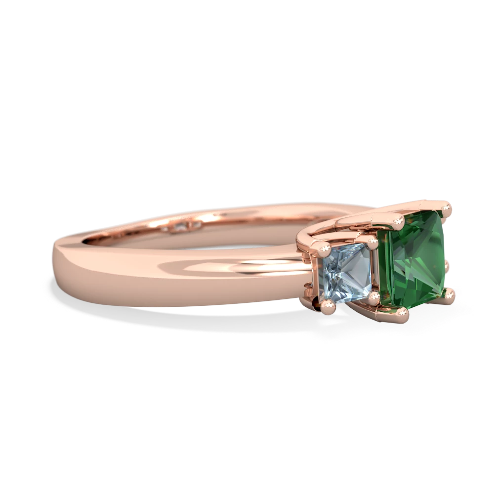 Lab Emerald Three Stone Trellis 14K Rose Gold ring R4015