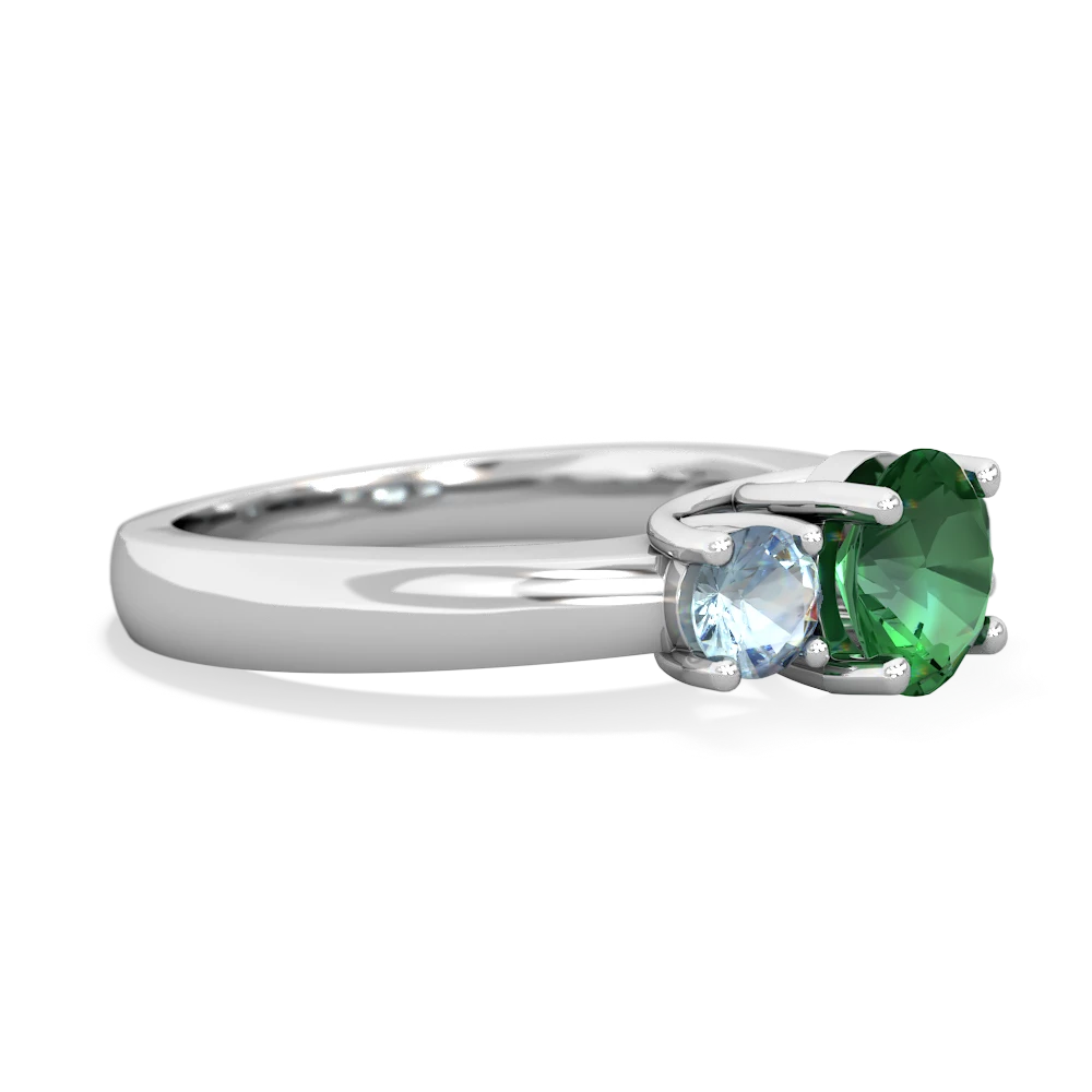 Lab Emerald Three Stone Round Trellis 14K White Gold ring R4018