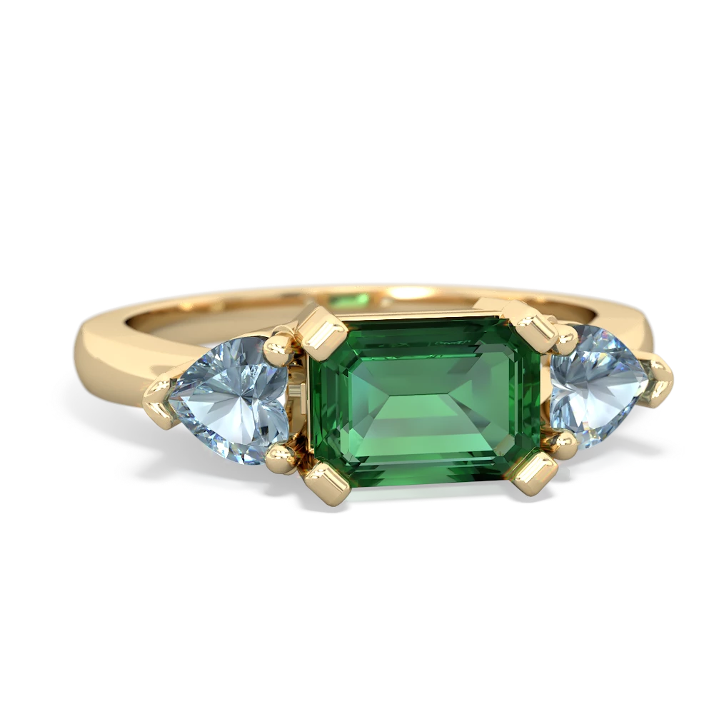 Lab Emerald Three Stone 14K Yellow Gold ring R5235