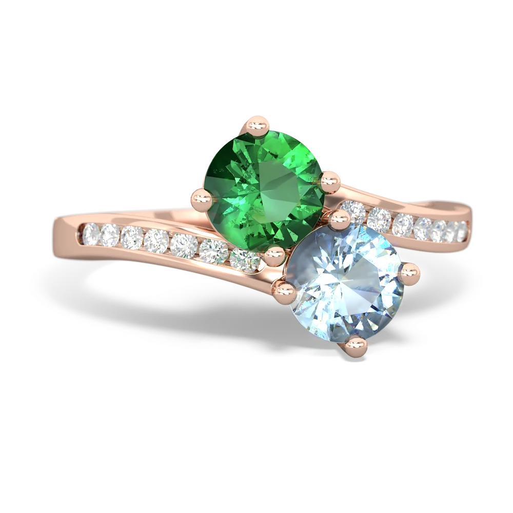 Lab Emerald Channel Set Two Stone 14K Rose Gold ring R5303