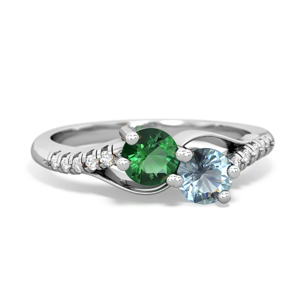 Lab Emerald Infinity Pave Two Stone 14K White Gold ring R5285