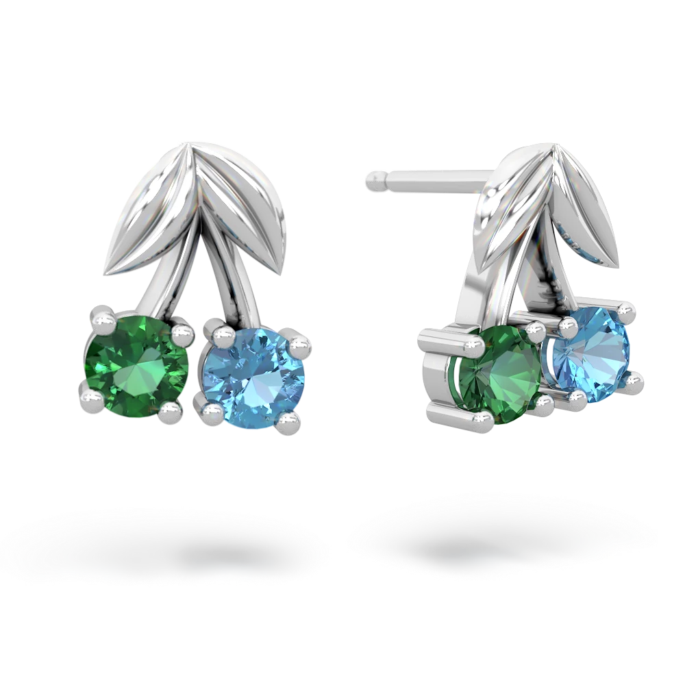 Lab Emerald Sweet Cherries 14K White Gold earrings E7001