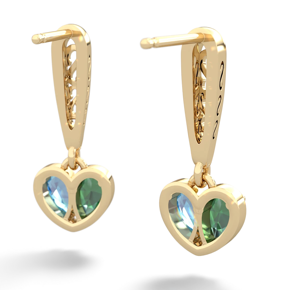 Lab Emerald Filligree Heart 14K Yellow Gold earrings E5070