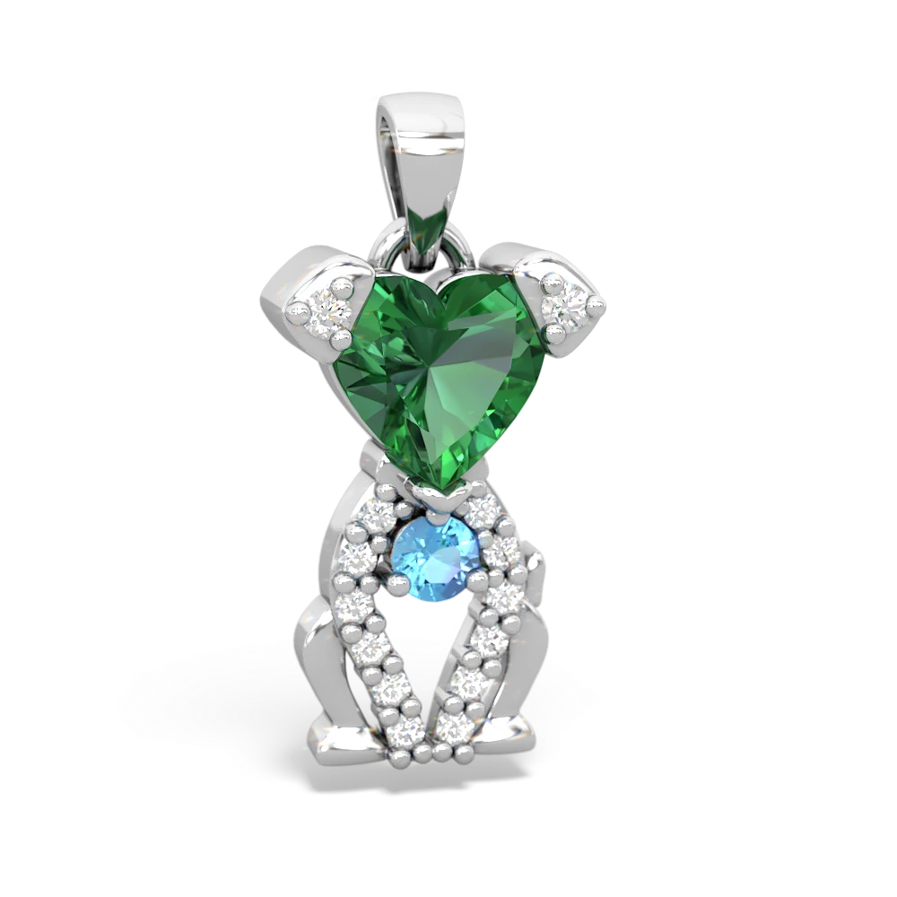 Lab Emerald Puppy Love 14K White Gold pendant P5800