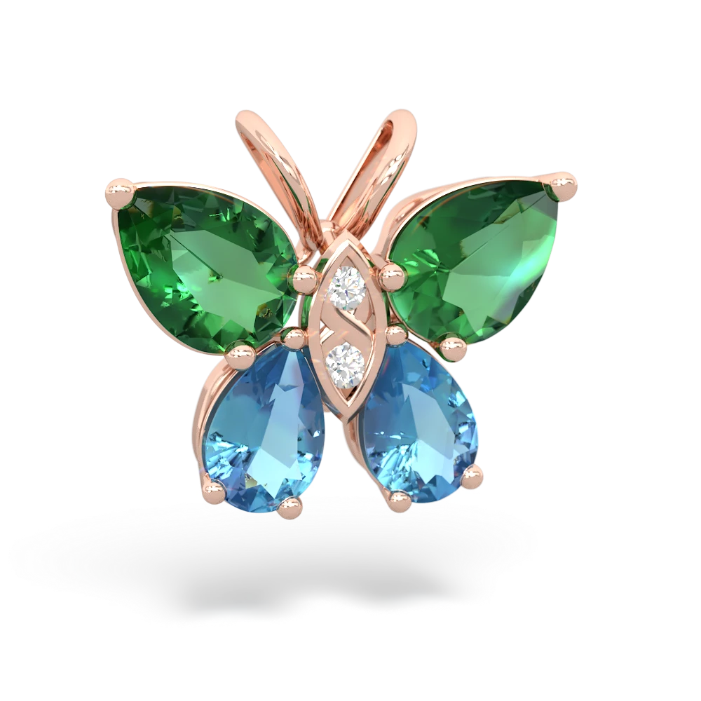 Lab Emerald Butterfly 14K Rose Gold pendant P2215