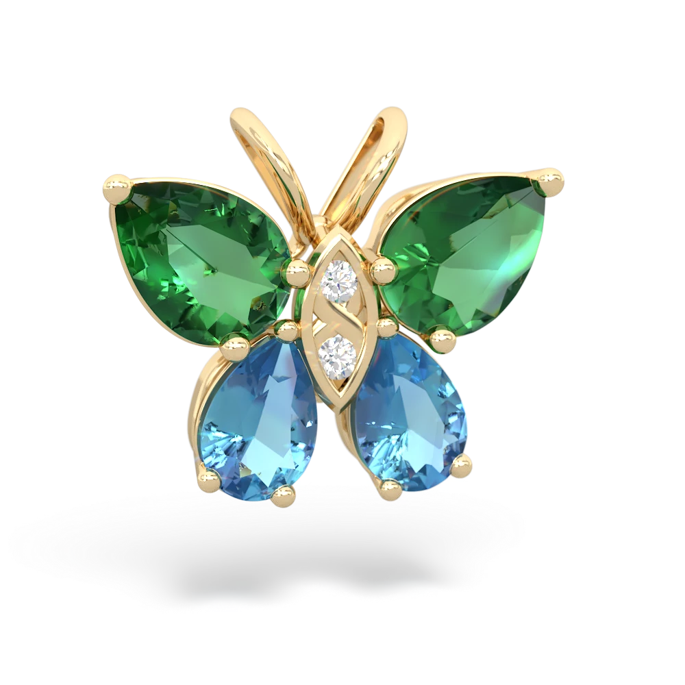 Lab Emerald Butterfly 14K Yellow Gold pendant P2215