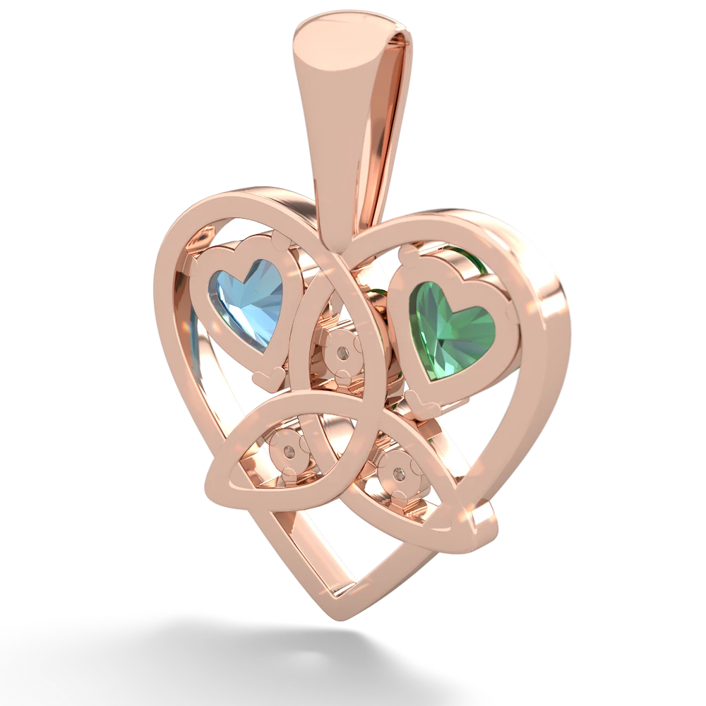 Lab Emerald Celtic Trinity Heart 14K Rose Gold pendant P5331
