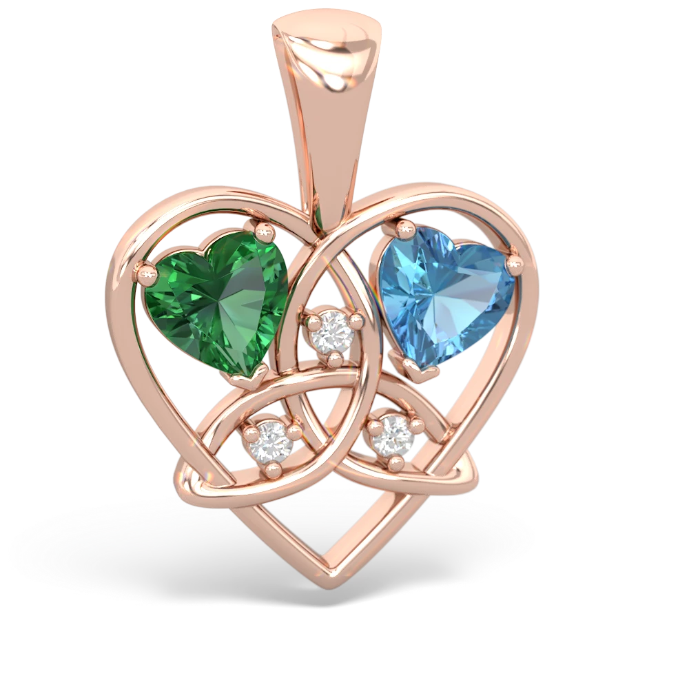 Lab Emerald Celtic Trinity Heart 14K Rose Gold pendant P5331