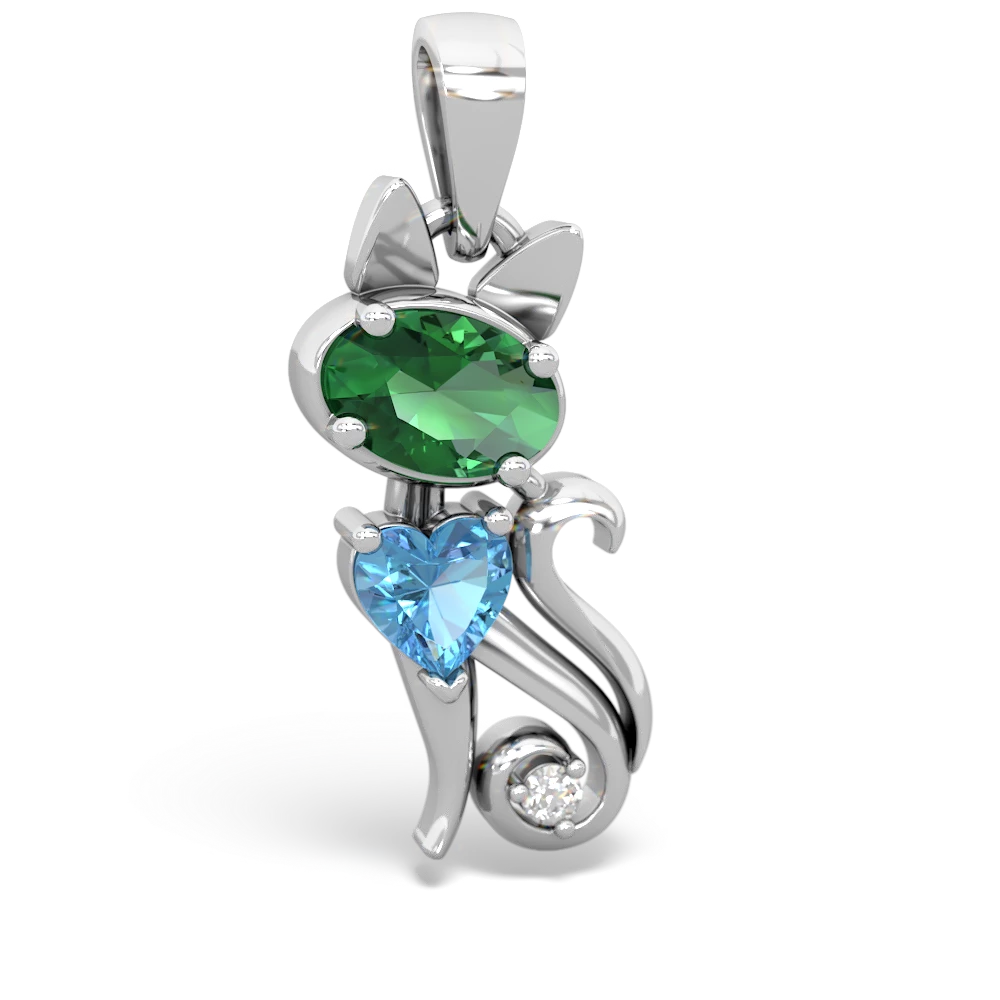 Lab Emerald Kitten 14K White Gold pendant P5780