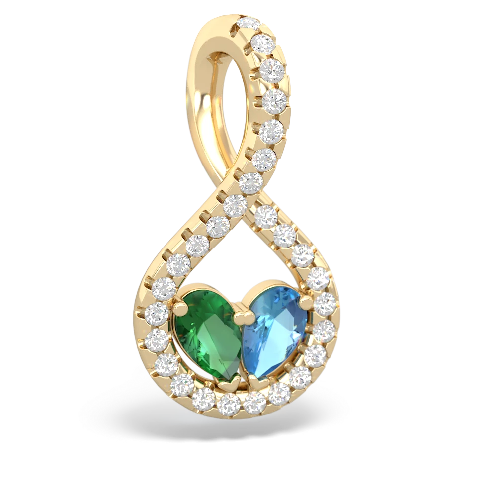 Lab Emerald Pave Twist 'One Heart' 14K Yellow Gold pendant P5360