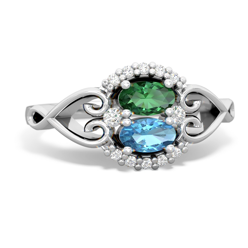 Lab Emerald Love Nest 14K White Gold ring R5860