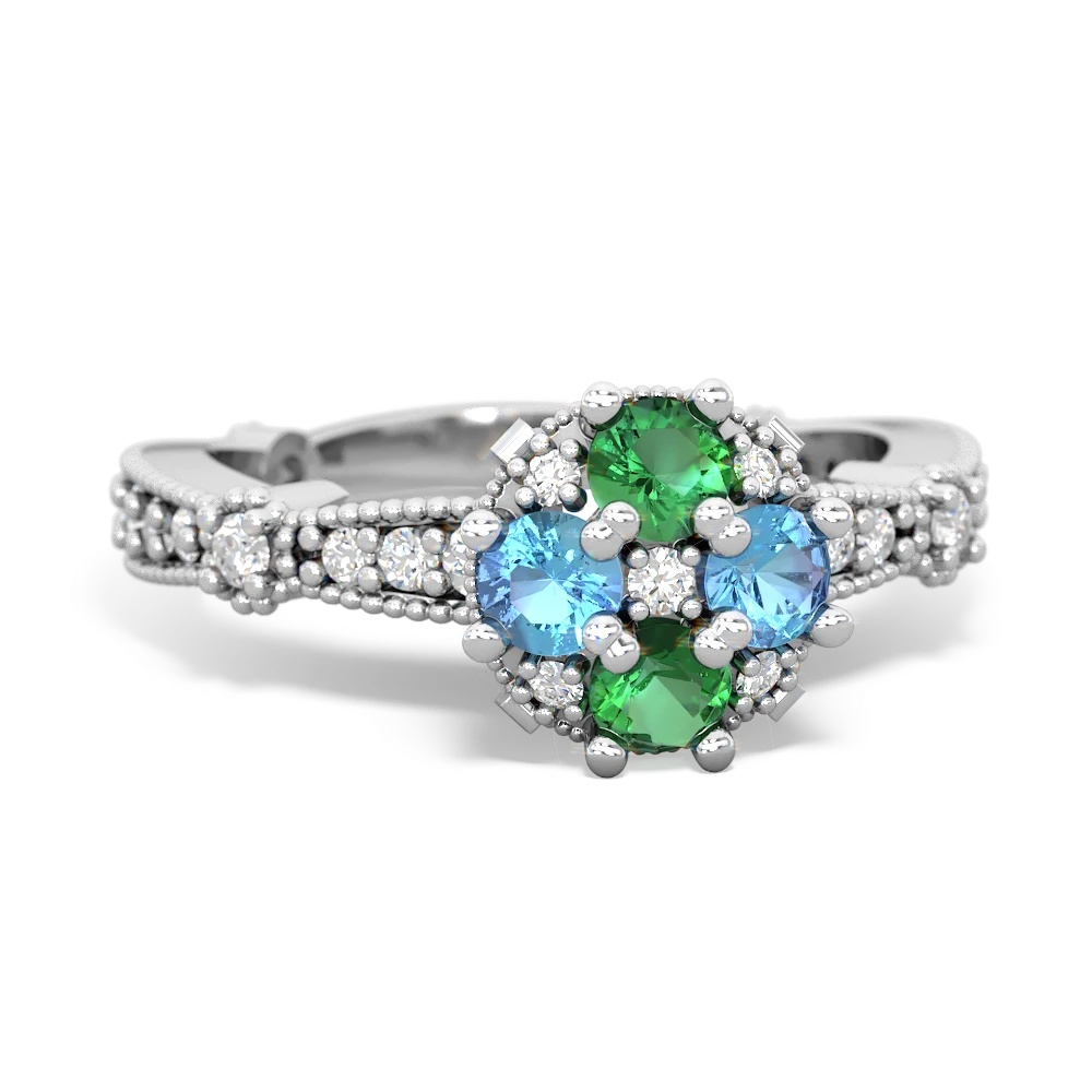 Lab Emerald Sparkling Tiara Cluster 14K White Gold ring R26293RD