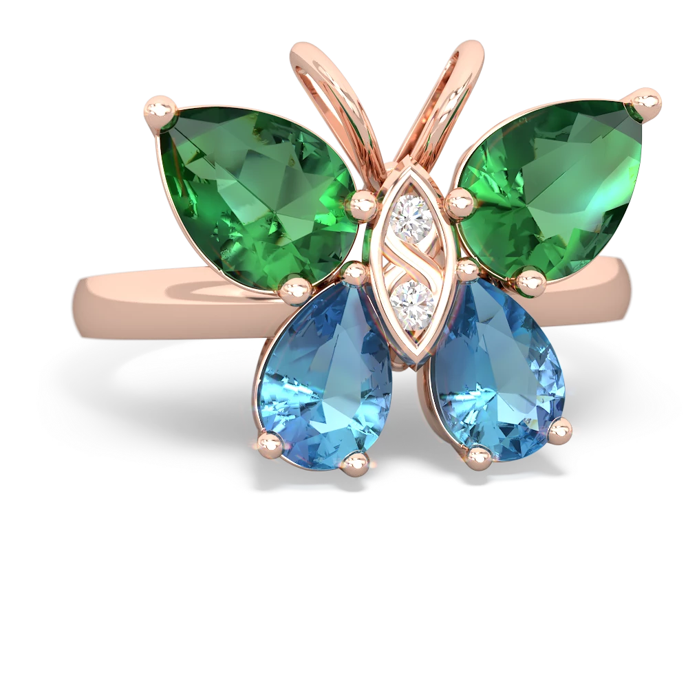 Lab Emerald Butterfly 14K Rose Gold ring R2215