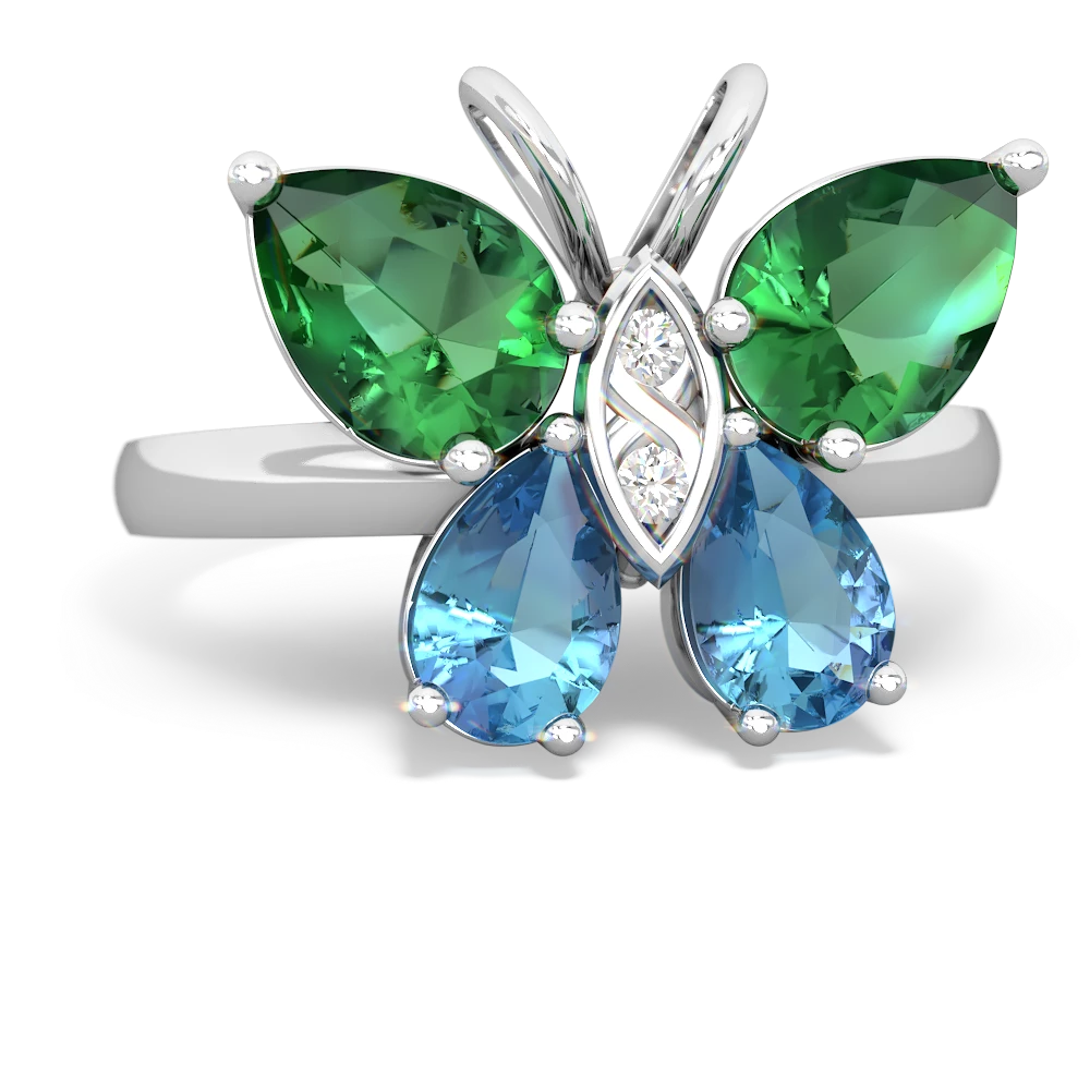 Lab Emerald Butterfly 14K White Gold ring R2215