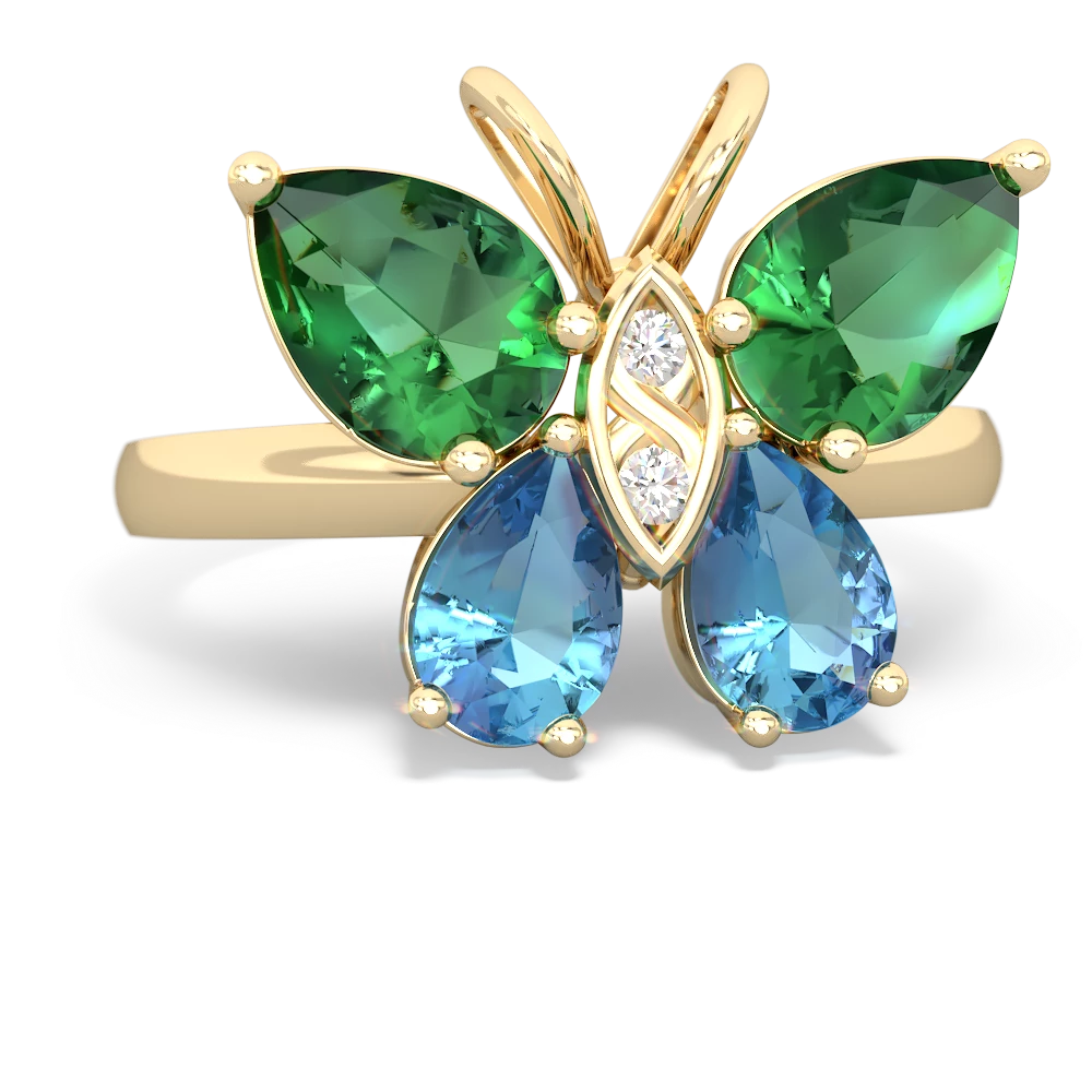 Lab Emerald Butterfly 14K Yellow Gold ring R2215