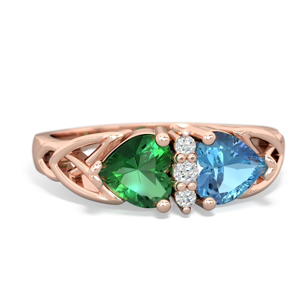 Lab Emerald Celtic Knot Double Heart 14K Rose Gold ring R5040