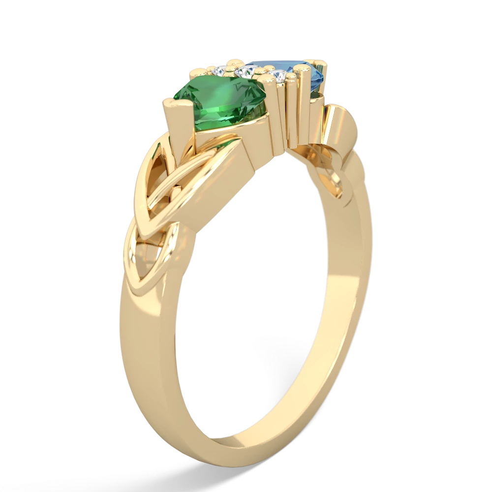 Lab Emerald Celtic Knot Double Heart 14K Yellow Gold ring R5040