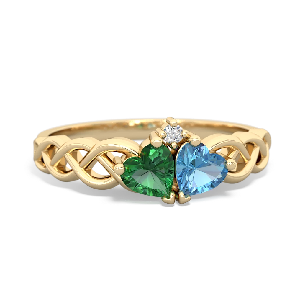 Lab Emerald Heart To Heart Braid 14K Yellow Gold ring R5870