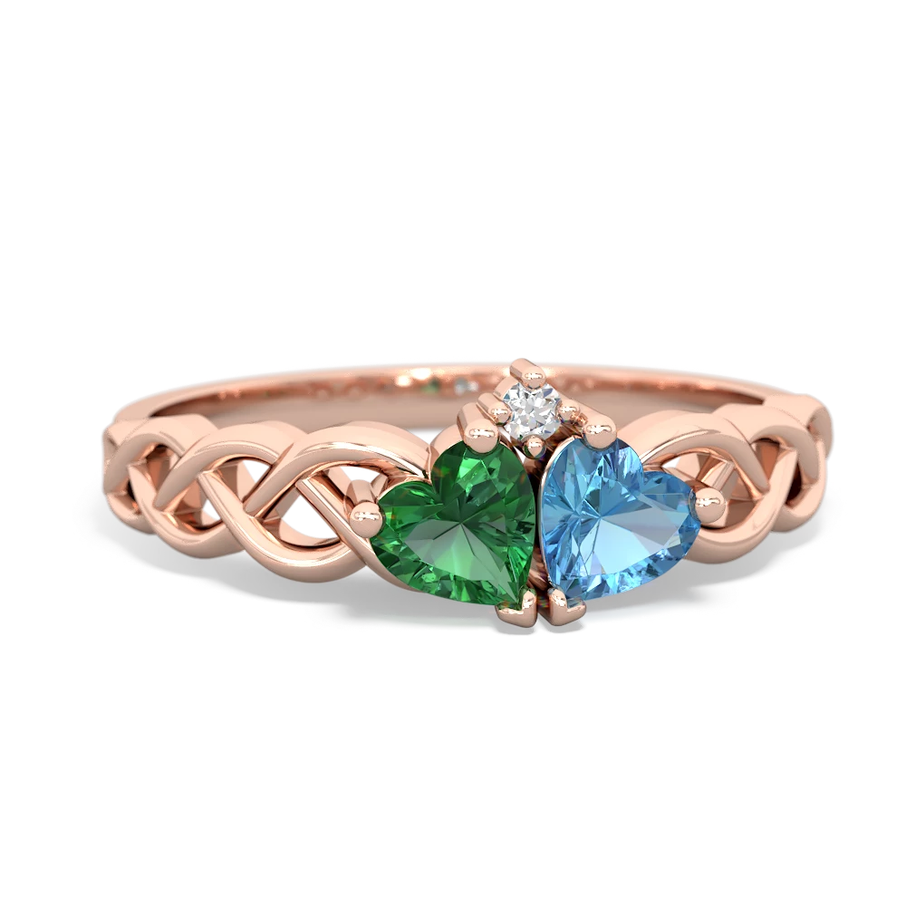 Lab Emerald Heart To Heart Braid 14K Rose Gold ring R5870