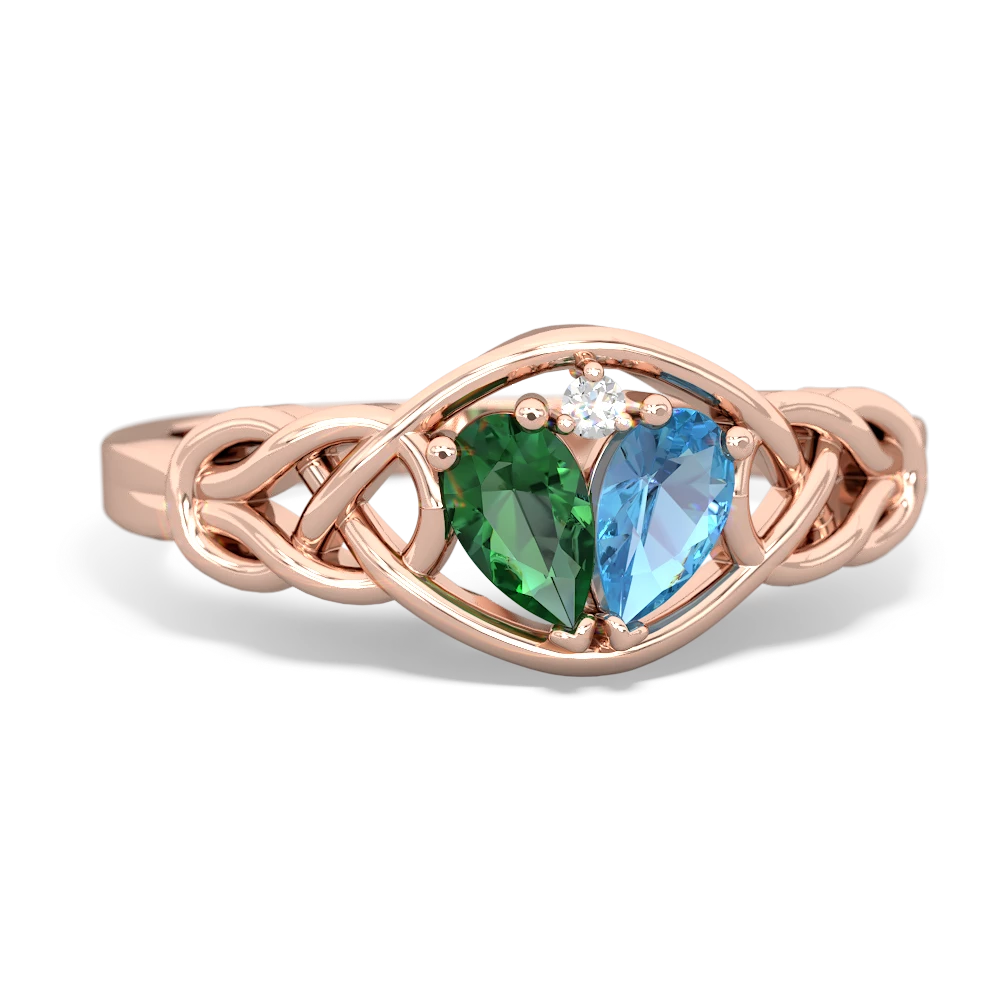 Lab Emerald Celtic Love Knot 14K Rose Gold ring R5420