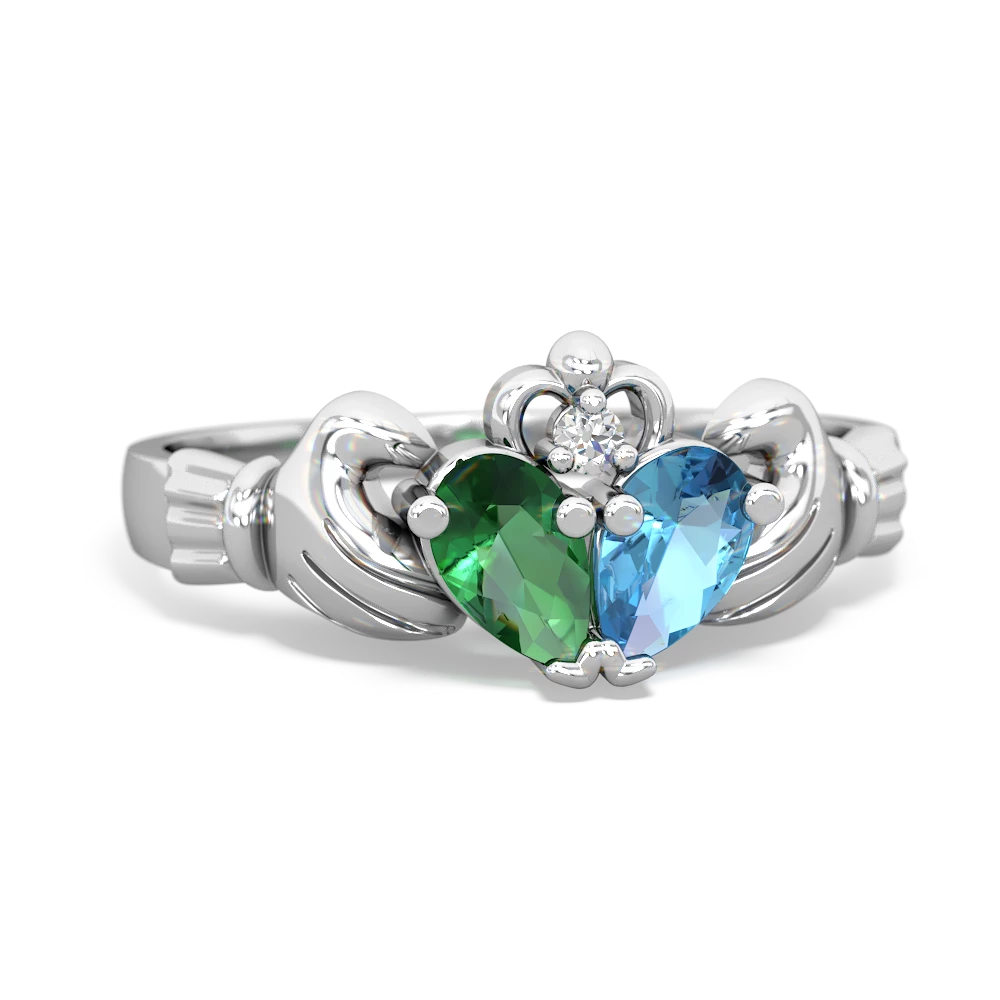 Lab Emerald 'Our Heart' Claddagh 14K White Gold ring R2388