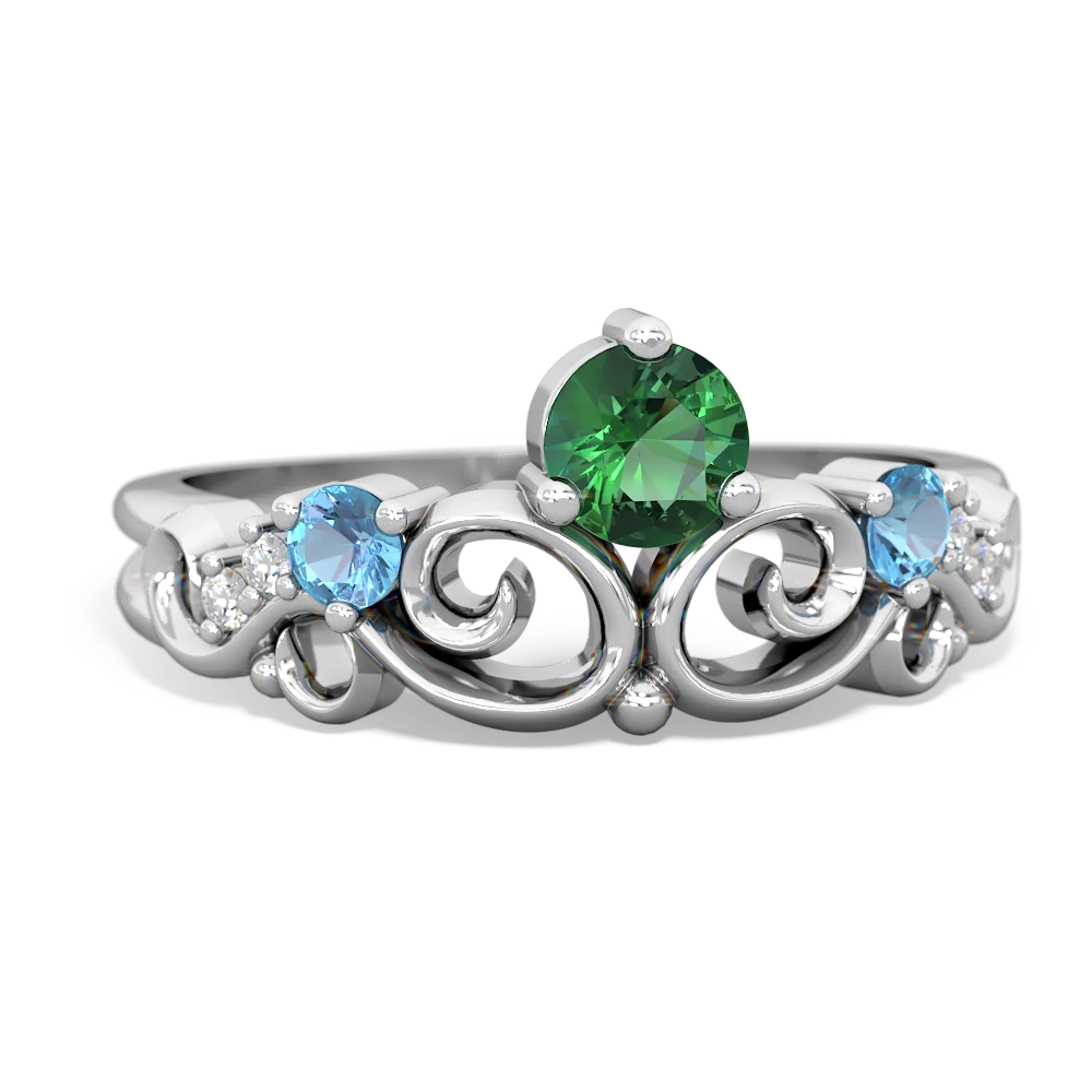 Lab Emerald Crown Keepsake 14K White Gold ring R5740