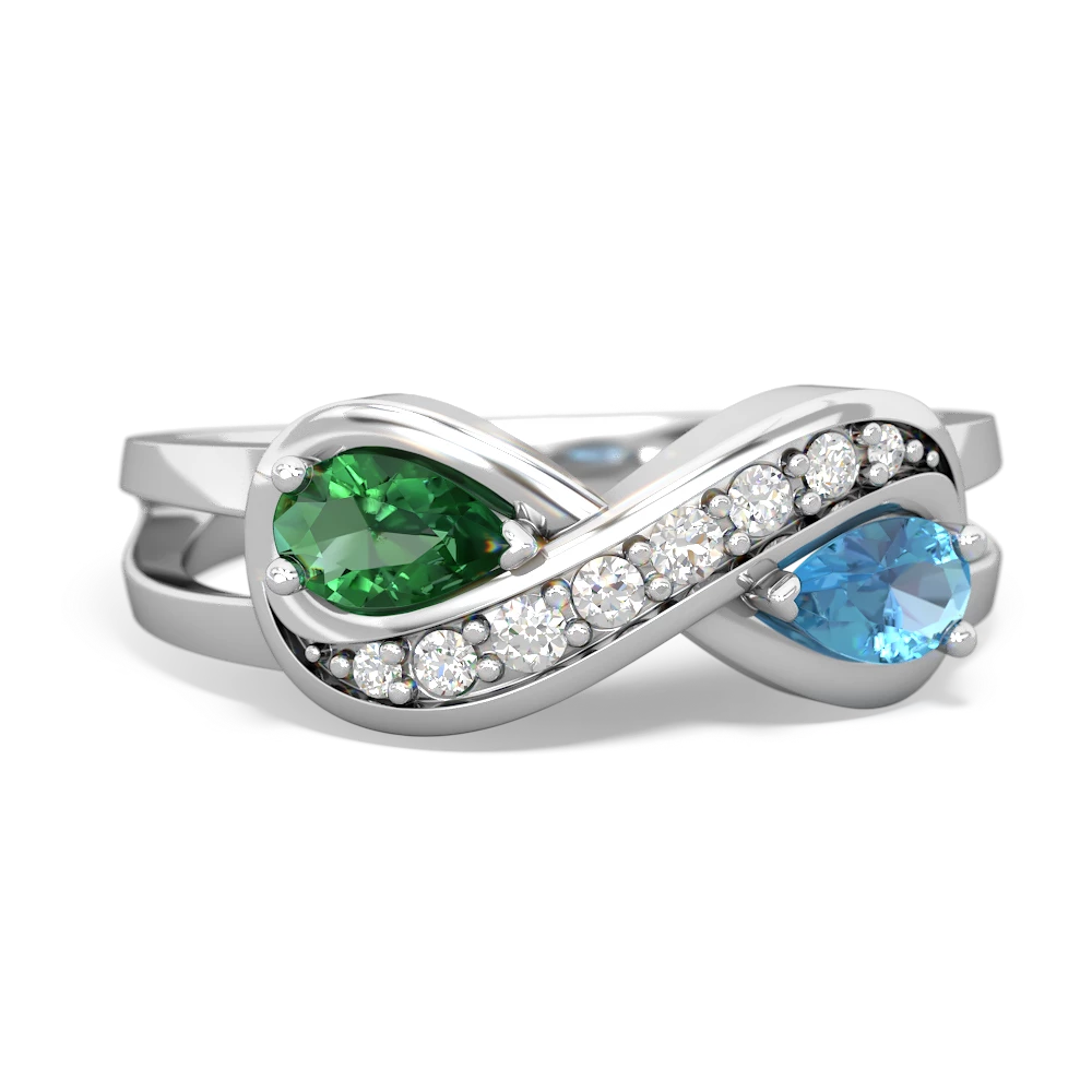 Lab Emerald Diamond Infinity 14K White Gold ring R5390