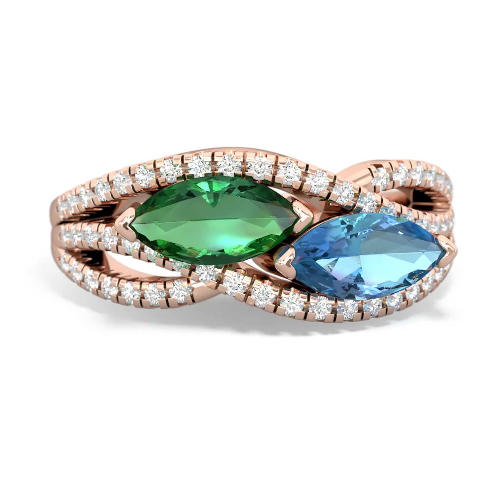 Lab Emerald Diamond Rivers 14K Rose Gold ring R3070