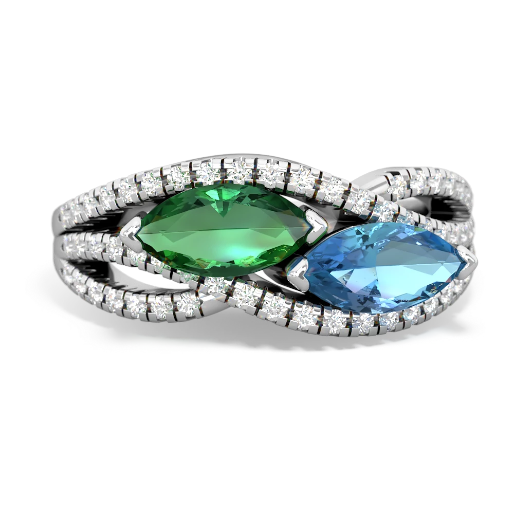 Lab Emerald Diamond Rivers 14K White Gold ring R3070